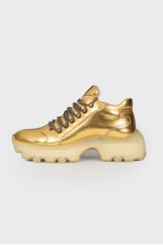 Golden Crackle Metal Sneakers