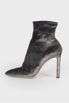 Silver-tone textile ankle boots