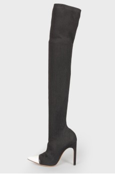 Textile over the knee boots with white toe
