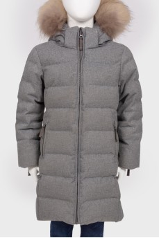 Children's gray down jacket with a hood