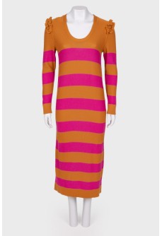 Striped dress with decorative shoulders