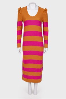 Striped dress with decorative shoulders