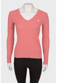 Pink sweater with embroidered brand logo
