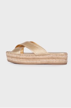 Golden slippers with jute soles