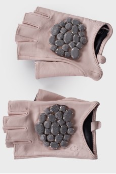 Mesh mittens with rhinestones
