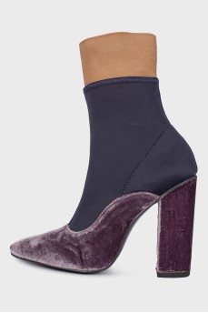 Combined velor ankle boots