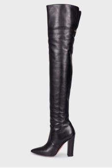 Leather black over the knee boots with a stable heel