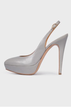 High heel leather shoes with open heel