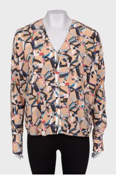 Beige blouse in geometric print
