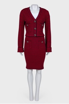 Knitted suit with skirt and cardigan