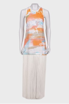 T-shirt dress with long fringes