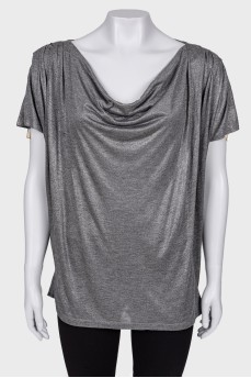 T-shirt with lurex and pleats