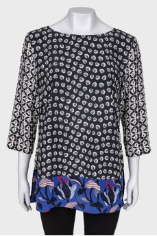Silk blouse with contrast print