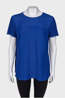 Silk T-shirt with embellished sleeves