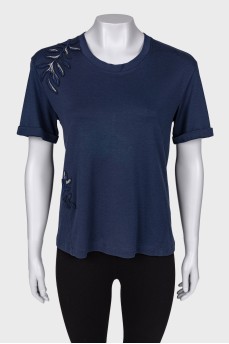 Navy blue embroidered T-shirt