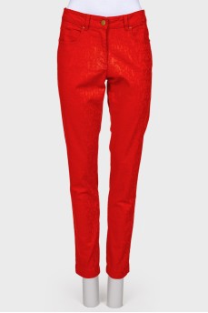 Red jeans with textured pattern
