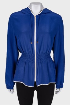 Silk blue jacket with a zipper