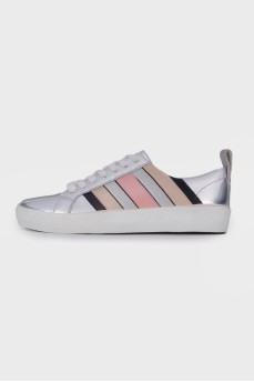 Silver sneakers with stripes