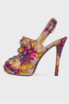 Textile sandals with floral print