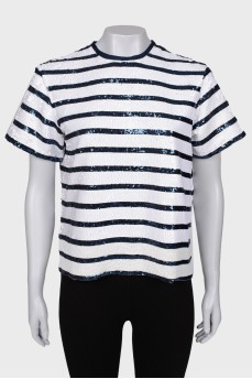Striped sequin T-shirt with tag