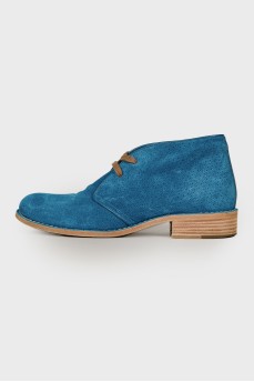 Light Blue Suede Lace-Up Boots