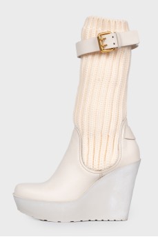 White knitted shin boots