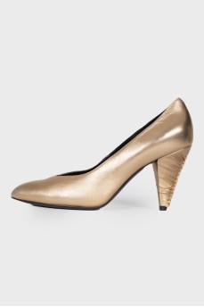 Gold Creased Heel Pump 85 shoes