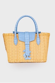 Blue leather woven bag with tag