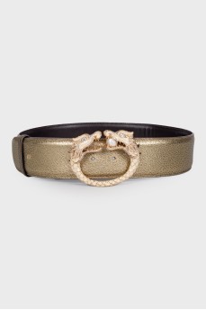 Gold-tone belt with dragon buckle