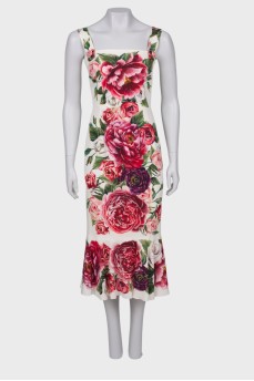 Silk sheath dress with flowers, with tag