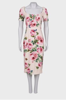 Pink viscose dress with flowers and tag