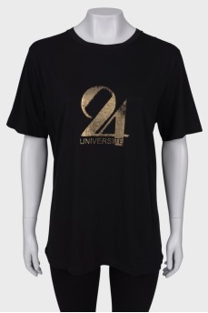 T-shirt with gold print, with tag