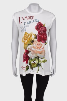 T-shirt with rose print, with tag