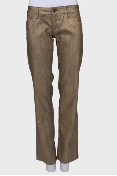 Gold-colored straight-leg trousers