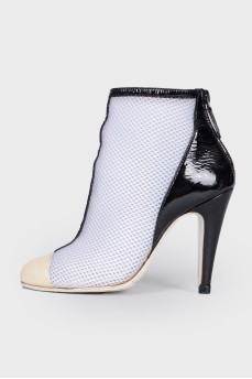 Black and white mesh ankle boots