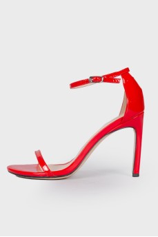 Lacquered red stiletto sandals