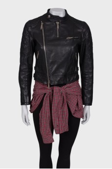 Leather jacket with zipper shirt
