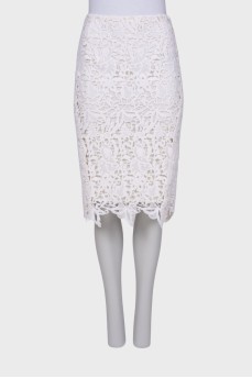 Lace white straight skirt
