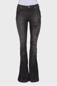 Flared printed jeans with tag 