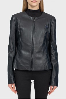 Black leather jacket with lace lining