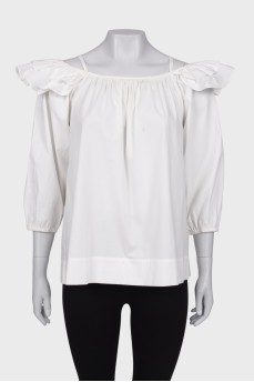 White blouse with ruffled sleeves