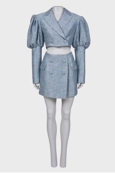 Tweed blue suit with skirt