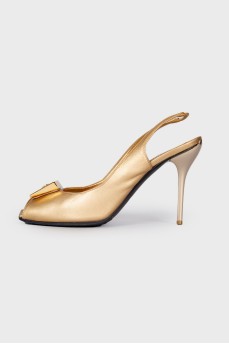 Gold-tone square toecap sandals