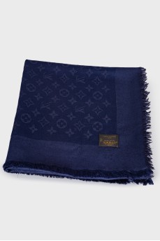 Blue scarf with branded embroidery