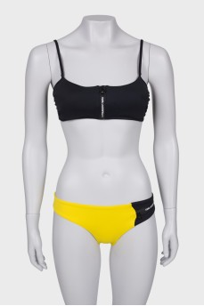 Yellow and black swimsuit with tag