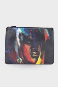 Printed leather clutch
