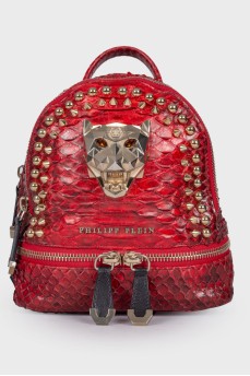 Snakeskin backpack with rhinestones