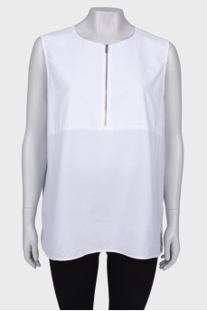 White blouse with a zipper at the collar
