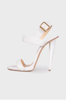 White embossed sandals