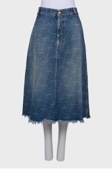 Printed denim skirt with tag